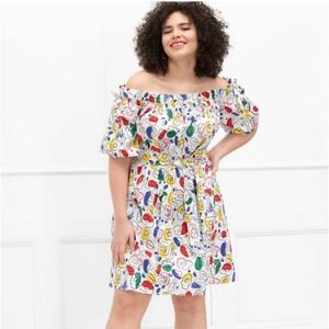 Eloquii Elements White Floral Off The Shoulder Trapeze Dress Womens Size: 16